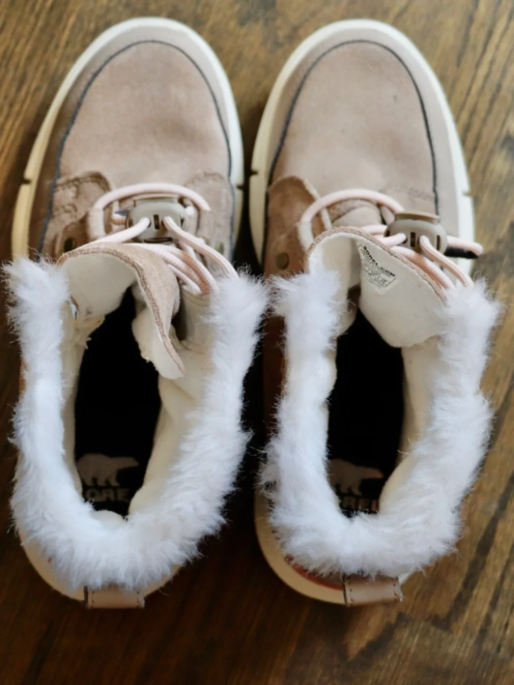 Girls Sorel Explorer Joan Waterproof Winter Boots Tan Suede Faux Fur Size 4